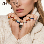 ZEGL绮梦系列紫水晶绿松石红玛瑙戒指女小众设计尾戒秋冬叠戴指环