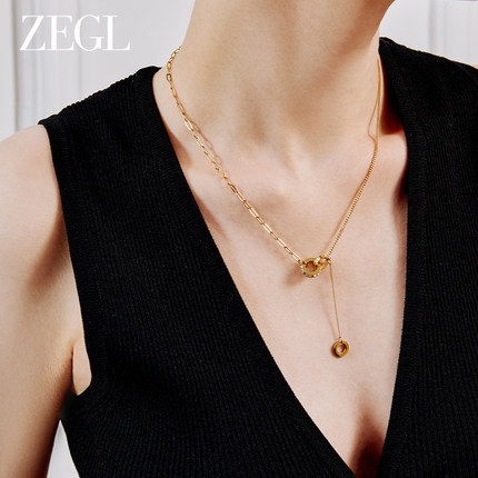 ZEGL环环相扣字母流苏项链女款轻奢小众2025新款爆款锁骨链配饰品