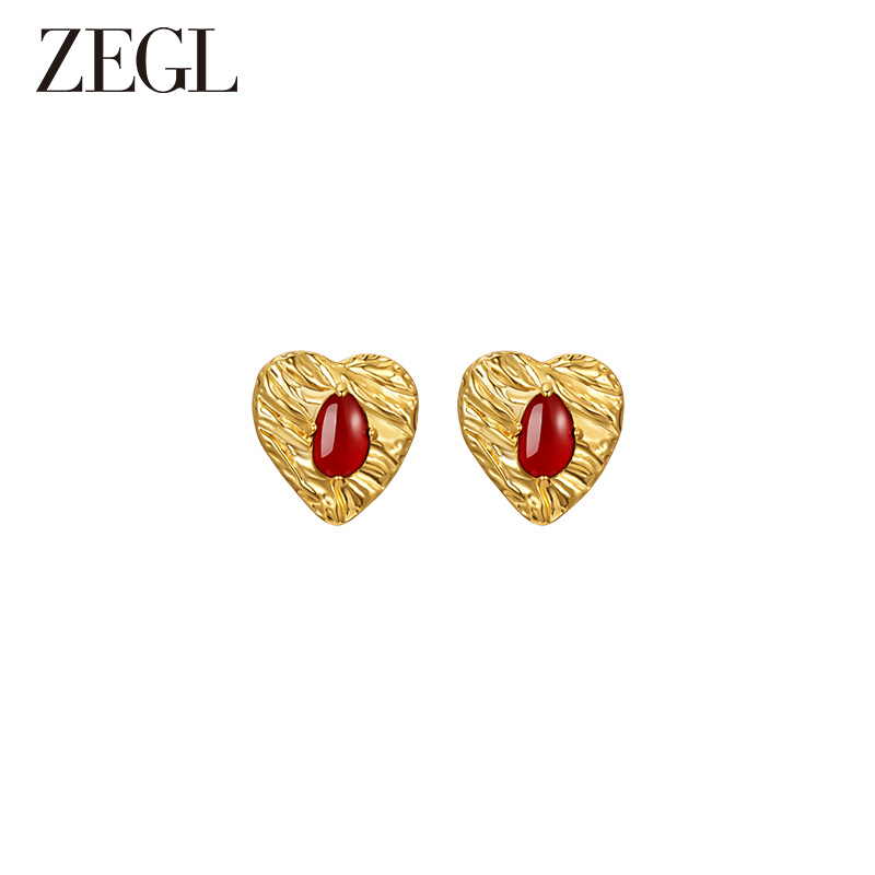ZEGL时尚甜美爱心玛瑙耳环