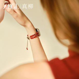 ZEGL设计师适用苹果手表表带兼容applewatchS10手表链春夏iwatchSE手环红色手链女轻奢小众精致腕带可调节