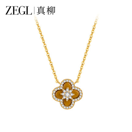 ZEGL幸运四叶草项链女金色秋冬虎眼石锁骨链气质时尚颈链吊坠饰品