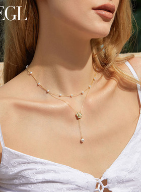 毛衣链送礼物山茶花珍珠项链双层