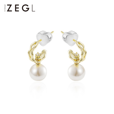 ZEGL925银人工珍珠耳钉女纯银高级感耳环法式优雅2021新款潮耳饰