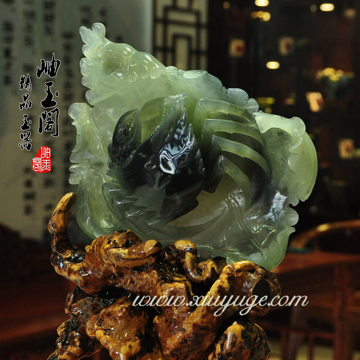 岫玉阁专柜正品岫玉摆件水墨俏色多宝格博古架摆饰八方来财A15032