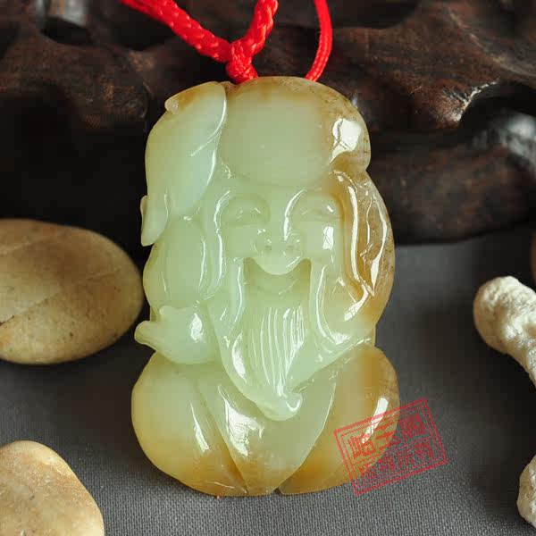 岫玉阁专柜正品岫玉A级黄白老玉 寿星公 健康长寿平安 证书1483