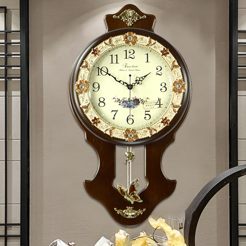 欧式仿古创意挂钟 时尚田园客厅大号静音石英表 现代简约摇摆时钟