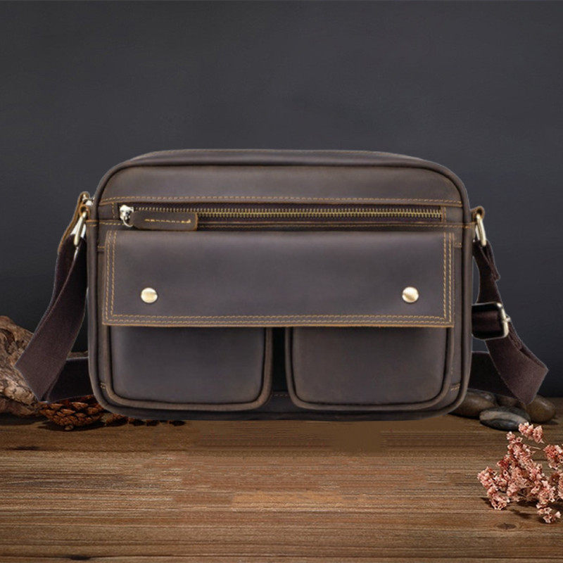 男包牛皮斜挎包真皮手机背包疯马头层牛皮横款男背包休闲男小包