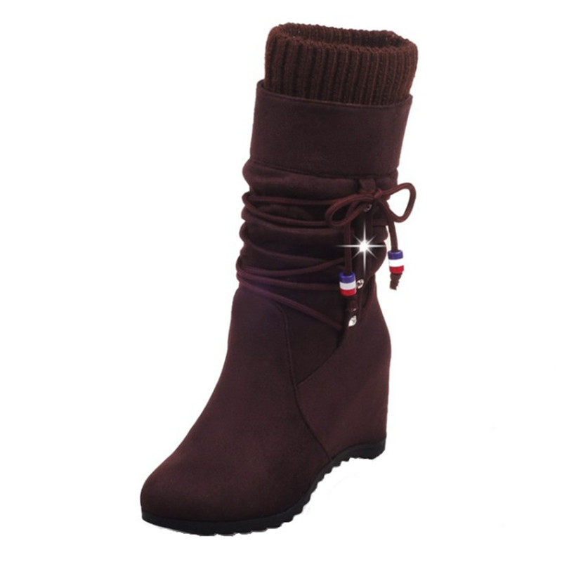 2024 NEW KOREAN VERSION INNER HIGH SCHOOL BOOTS FOR WOMEN WINTER MID-HEEL SLEEVE MARTIN POE HEEL BOOTS PLUS SIZE WOMENS SHOES