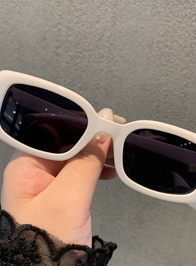 墨镜复古风白色蹦迪长方形太阳镜