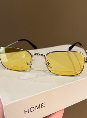时尚金属边框方形变色太阳镜女防紫外线黄片2025年新款墨镜高级感