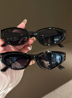 复古椭圆框猫眼墨镜男女潮2025年新款高级感防紫外线黑色太阳眼镜