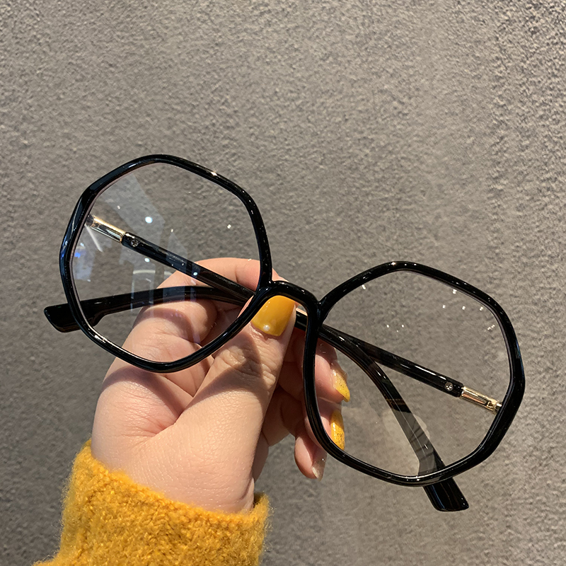 网红潮款韩版平光眼镜女素颜框架超轻黑色多边形眼镜配度数防蓝光