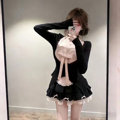 IQCQ轻奢定制甜辣风吊带短裙上衣法式千金风纯欲甜美时尚套装