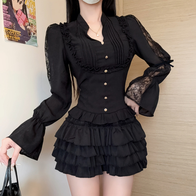 IQCQ黑色拼接长袖两件套