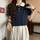撞色polo领短袖 上衣 小清新翻领体恤娃娃领短款 T恤女夏季 2025新款