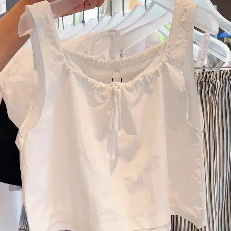 设计感别致洋气减龄吊带背心女2025夏季韩版甜美气质抽绳系带上衣 - 实物图