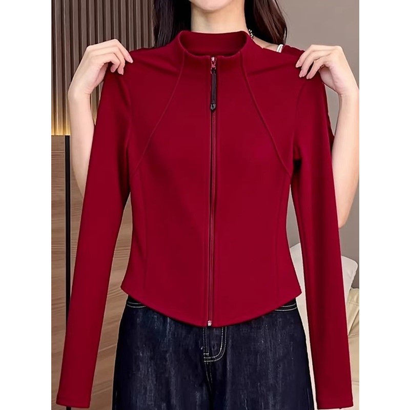 2026爆款新年红色立领拉链短外套女长袖运动通勤风高级感修身上衣,女装/女士精品,短外套,淘宝优惠券,粉丝福利购,淘宝优惠卷