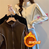 短款 加绒加厚灯芯绒拉链立领开衫 卫衣外套女秋冬设计感修身 上衣潮