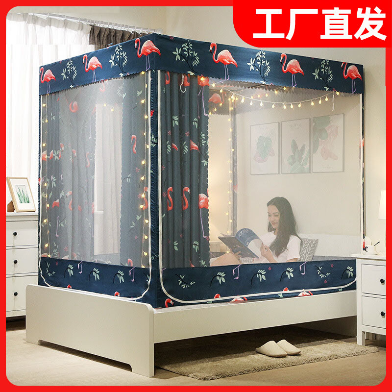 全包遮光蚊帐床帘一体式1.8m床1.5家用支架防尘文章加固双人床_虎窝淘