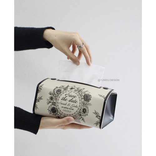 马鞍皮纸巾盒复古花纹 中古黑白ins系列抽纸盒皮革高级感小众