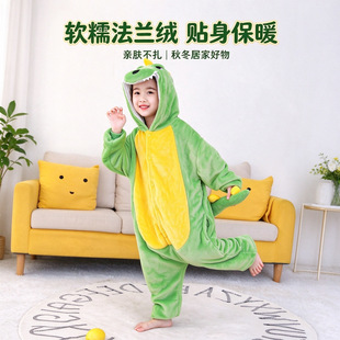 儿童果绿恐龙连体睡衣法兰绒秋冬女卡通可爱动物皮卡丘亲子表演服