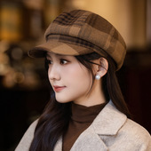 英伦风复古格纹贝雷帽子女秋冬季 鸭舌帽百搭画家帽防风保暖报童帽