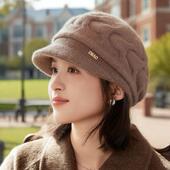 时尚 2024新款 兔毛帽子女士冬季 洋气加厚保暖毛线帽防寒妈妈针织帽