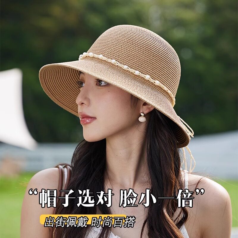 休闲草帽女盆帽渔夫帽防晒遮阳帽