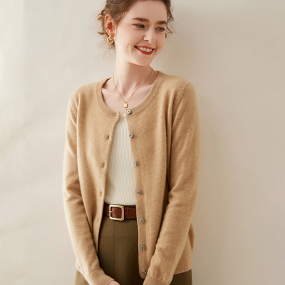 秋冬新款山羊绒长袖平面圆领开衫