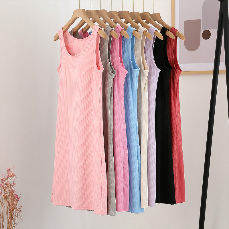 带胸垫螺纹冰丝连衣裙夏季