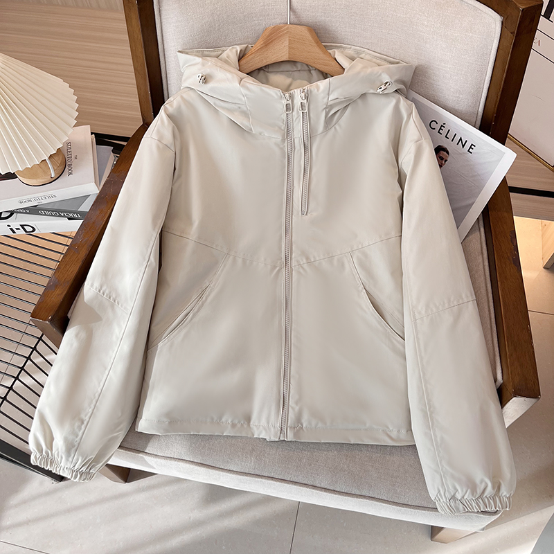 双拉链连帽冲锋衣夹棉保暖棉服女