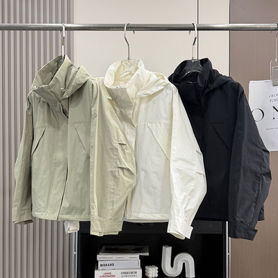 大厂订单！春新品宽松纯色百搭防风防泼水休闲茄克连帽风衣外套女