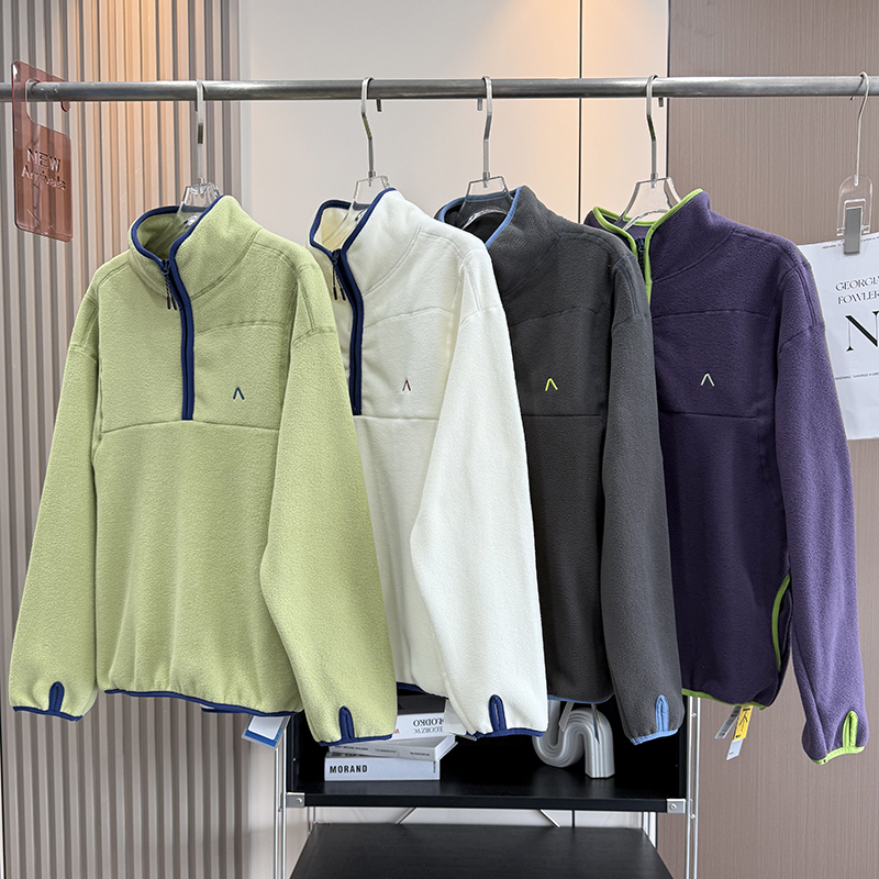 大厂订单！男女情侣款秋冬户外立领半拉链保暖双面摇粒绒卫衣外套