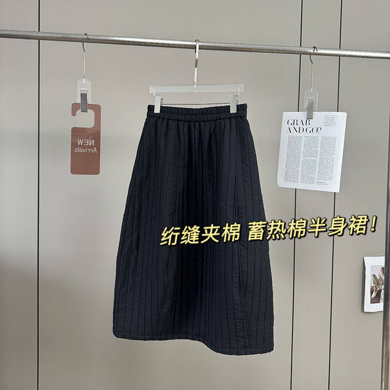 抽褶立体感!松紧高腰遮胯夹棉衍缝蓄热保暖A字蓬蓬裙半身裙女冬