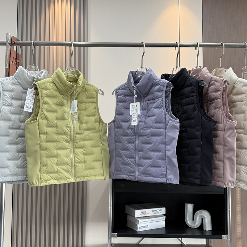 大厂订单！秋冬修身轻薄90白鸭绒拼接立领保暖羽绒马甲内搭上衣女