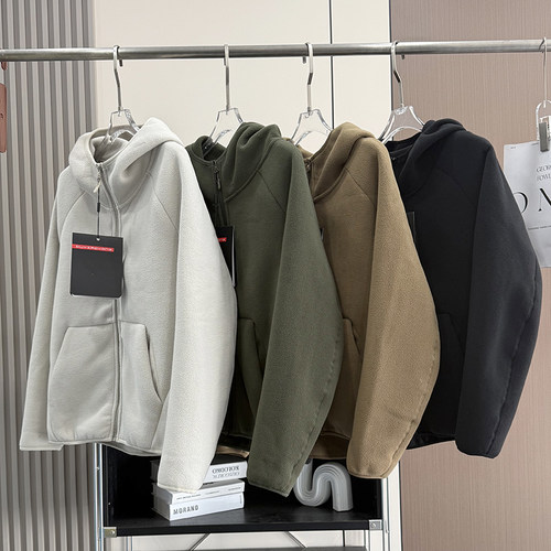 大厂订单！重磅680克~情侣款冬季加绒加厚保暖连帽双面摇粒绒外套