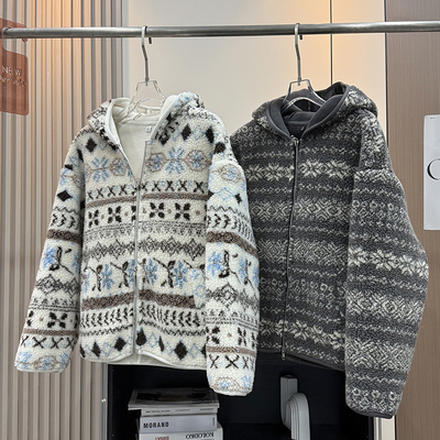 大厂订单！费尔岛双面绒羊羔绒夹克连帽加厚保暖摇粒绒外套女冬