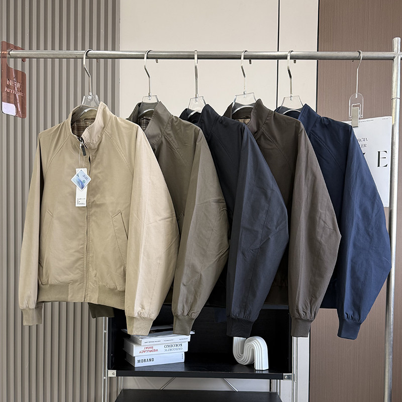 大厂订单!男女同款秋季新品宽松格纹拼接哈灵顿休闲立领夹克外套