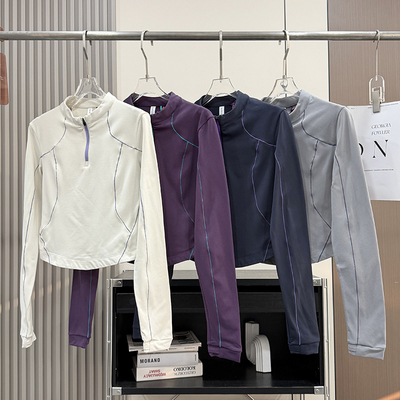 户外山系！秋冬修身薄绒半拉链哈苏线紧身速干徒步登山长袖T恤女