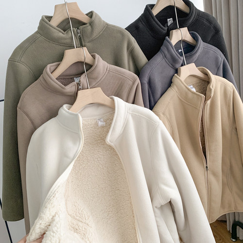 双层复合摇粒绒羊羔绒保暖外套