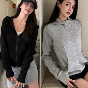 简约收腰显瘦百搭空气层连帽卫衣开衫 新品 外套女 春季 LU家同款