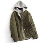 宽松可拆卸连帽菱形格绗缝长袖 新品 棉衣棉服外套女 冬季 西班牙D