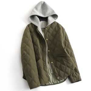 西班牙D~冬季新品宽松可拆卸连帽菱形格绗缝长袖棉衣棉服外套女