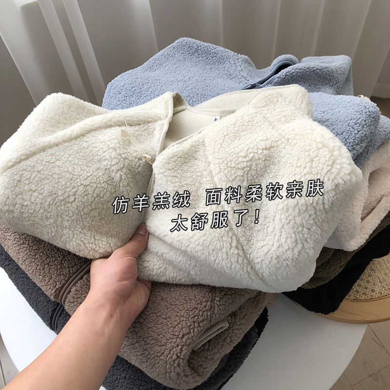保暖连帽羊羔毛摇粒绒外套女秋冬