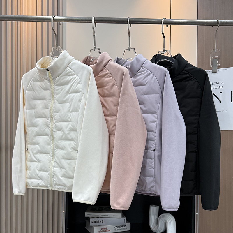 LU同款！秋冬轻薄蓄热保暖拼接气绒羊毛立领小蛮腰棉衣棉服外套女