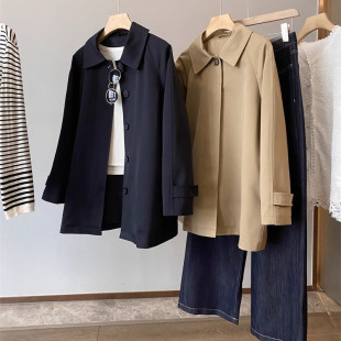 渠道好货 复古英伦老钱风挺括有型直筒廓形小个子短风衣外套女春