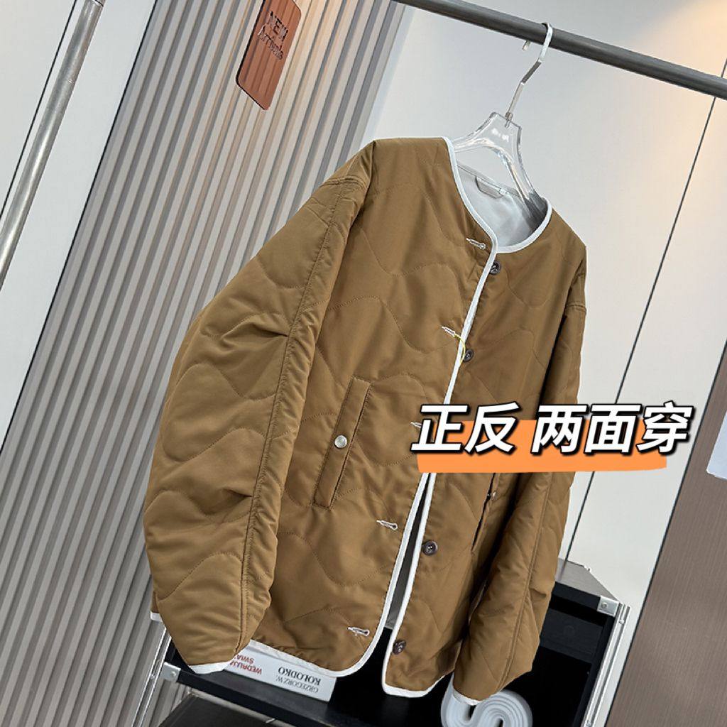 大厂订单！两面穿绗格休闲宽松棉服外套圆领保暖棉衣夹棉外套女冬