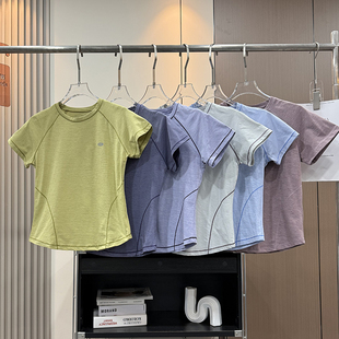 户外山系！收腰显瘦撞色明线透气速干瑜伽运动短袖T恤短上衣女夏