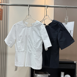 上衣女夏 衬衫 北欧风 优雅气质立体剪裁荷叶边设计收腰显瘦短袖