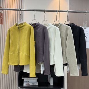 LU系风 立体剪裁小蛮腰显瘦双拉链双面摇粒绒外套内搭上衣女秋冬